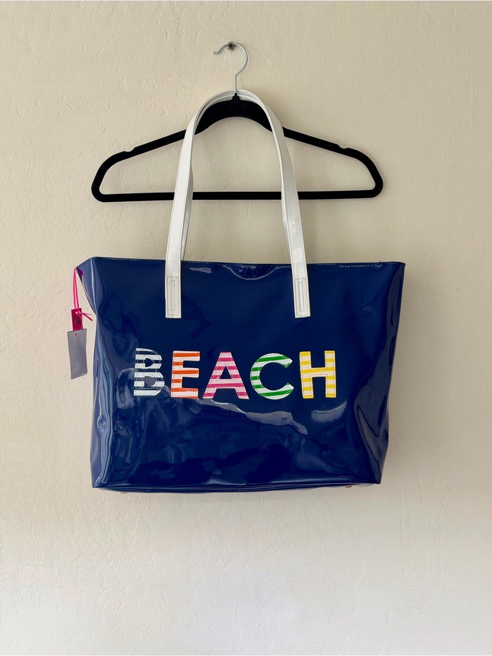 NWT Macbeth Collection By Margaret Josephs Navy Blue Patent BEACH Tote Bag - Picture 11 of 11